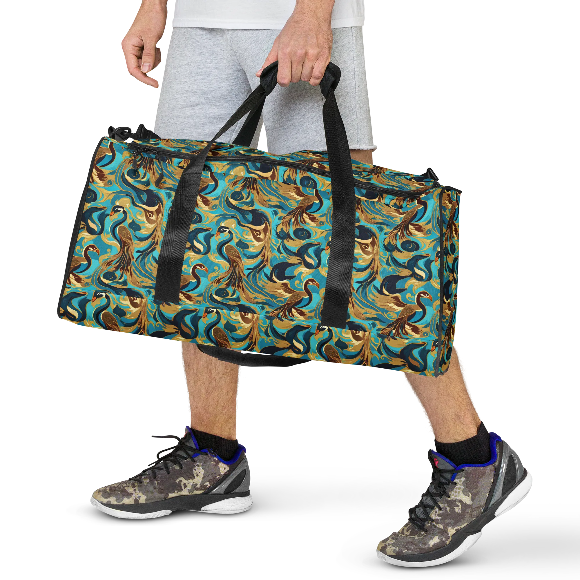 Gilded Crane Rhapsody on Duffle Bag — Front