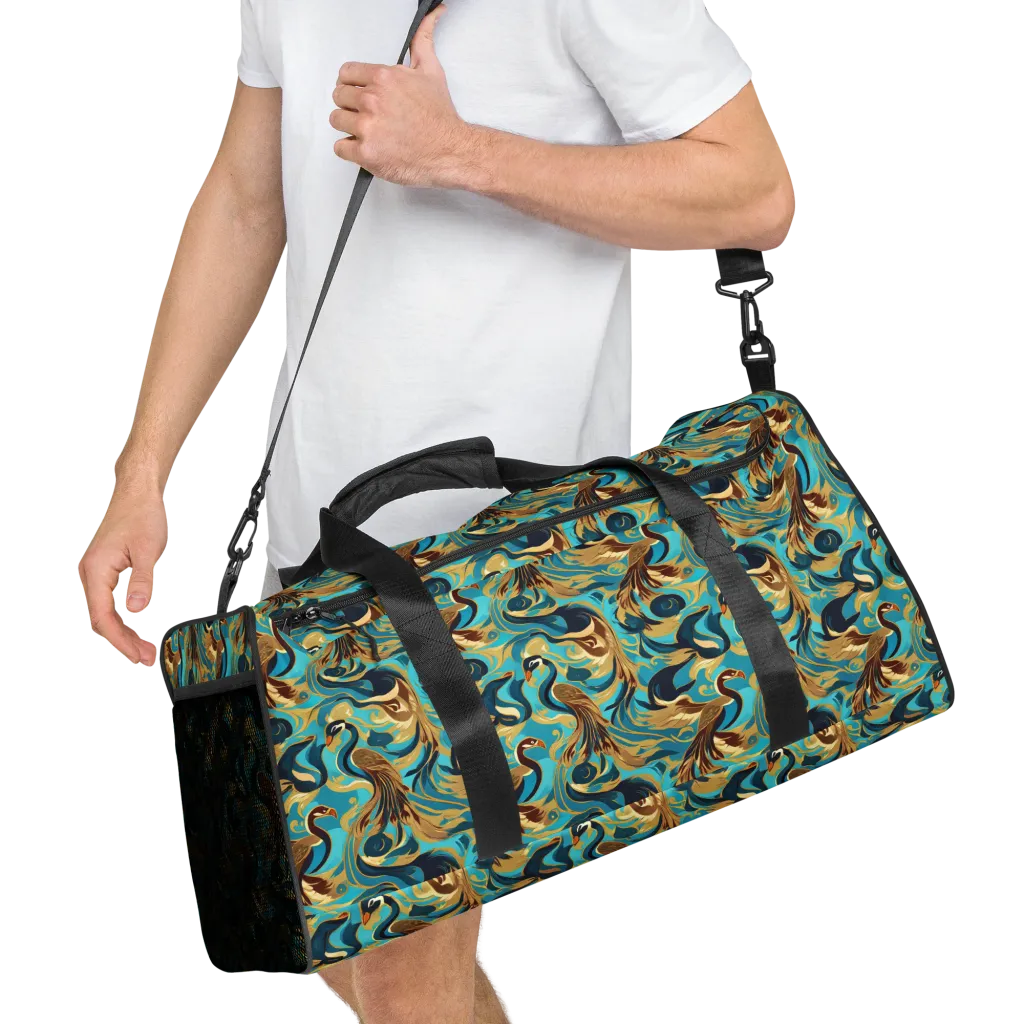 Gilded Crane Rhapsody on Duffle Bag — Right Front
