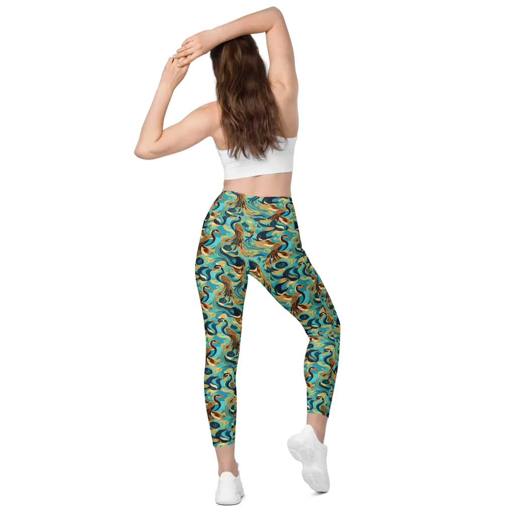 Gilded Crane Rhapsody on Leggings with Pockets — Back