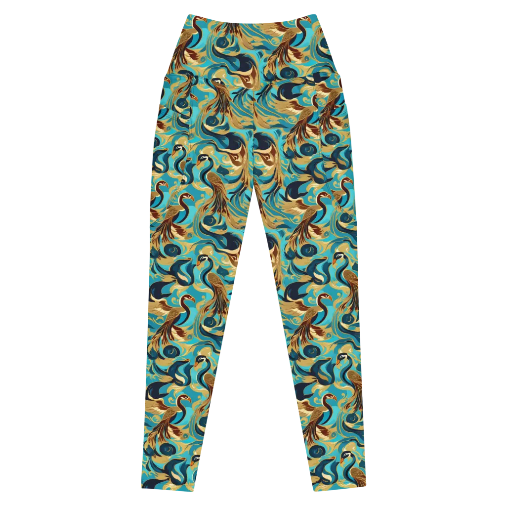 Gilded Crane Rhapsody on Leggings with Pockets — Front