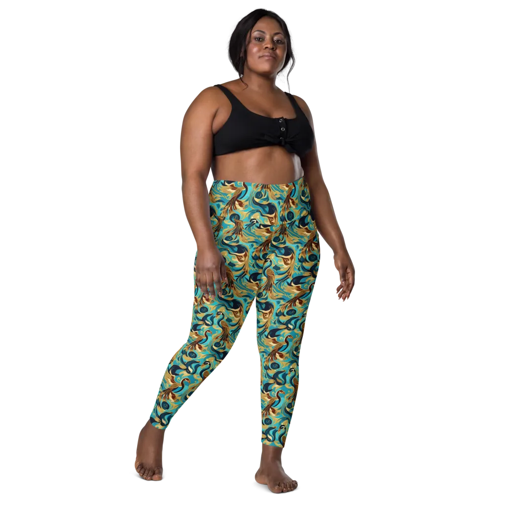 Gilded Crane Rhapsody on Leggings with Pockets — Front