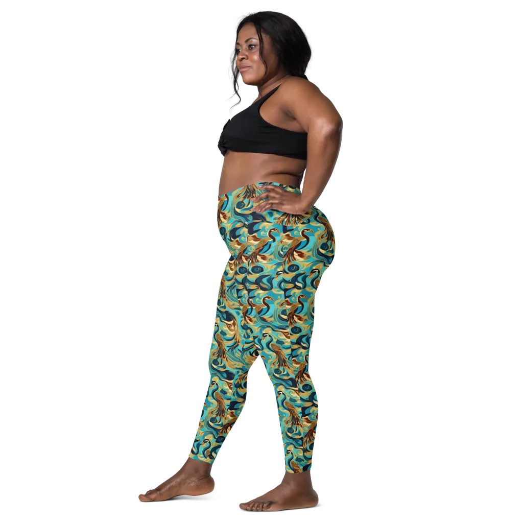 Gilded Crane Rhapsody on Leggings with Pockets — Left