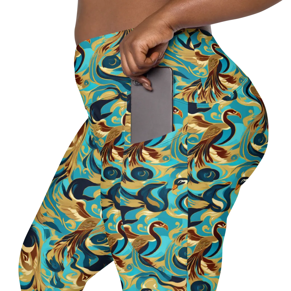 Gilded Crane Rhapsody on Leggings with Pockets — Product details 2