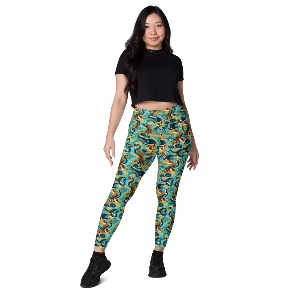 Gilded Crane Rhapsody on Leggings with Pockets — Front