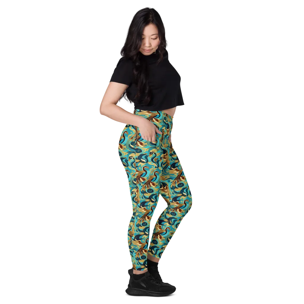 Gilded Crane Rhapsody on Leggings with Pockets — Right