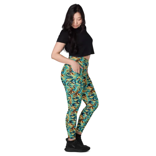 Gilded Crane Rhapsody on a Leggings with Pockets