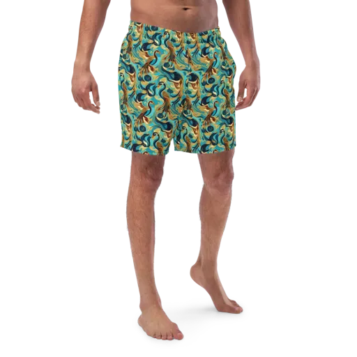 Gilded Crane Rhapsody on a Swim Trunks