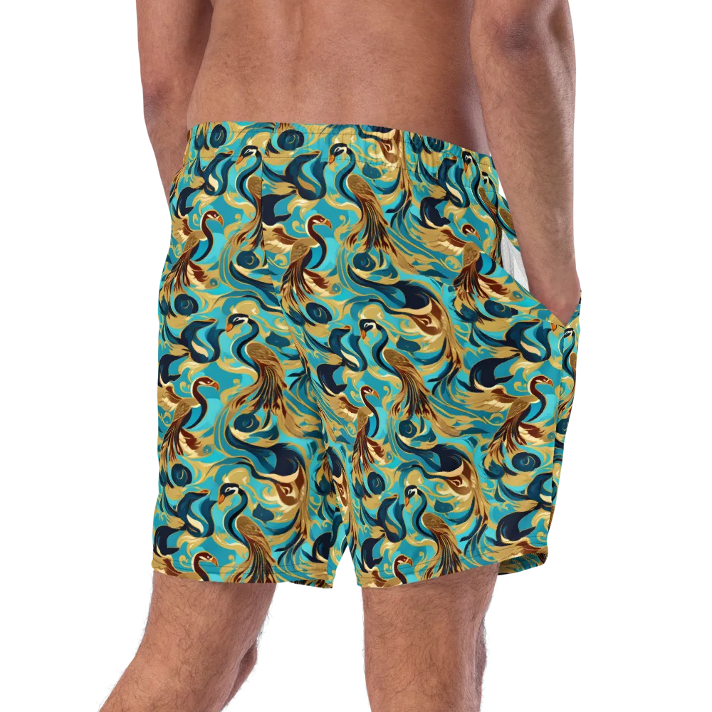 Gilded Crane Rhapsody on Swim Trunks — Right Back