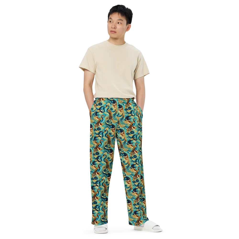 Gilded Crane Rhapsody on Wide-Leg Pants — Front