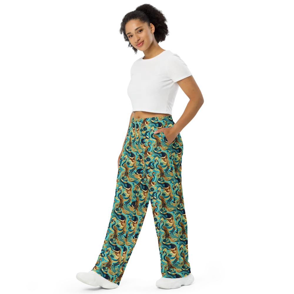 Gilded Crane Rhapsody on Wide-Leg Pants — Left Front