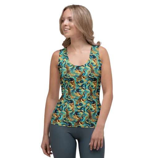 Gilded Crane Rhapsody on a Women's Tank Top