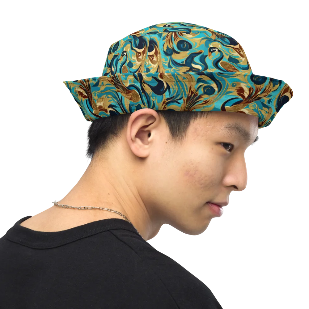 Gilded Crane Rhapsody on Reversible Bucket Hat — Right Outside