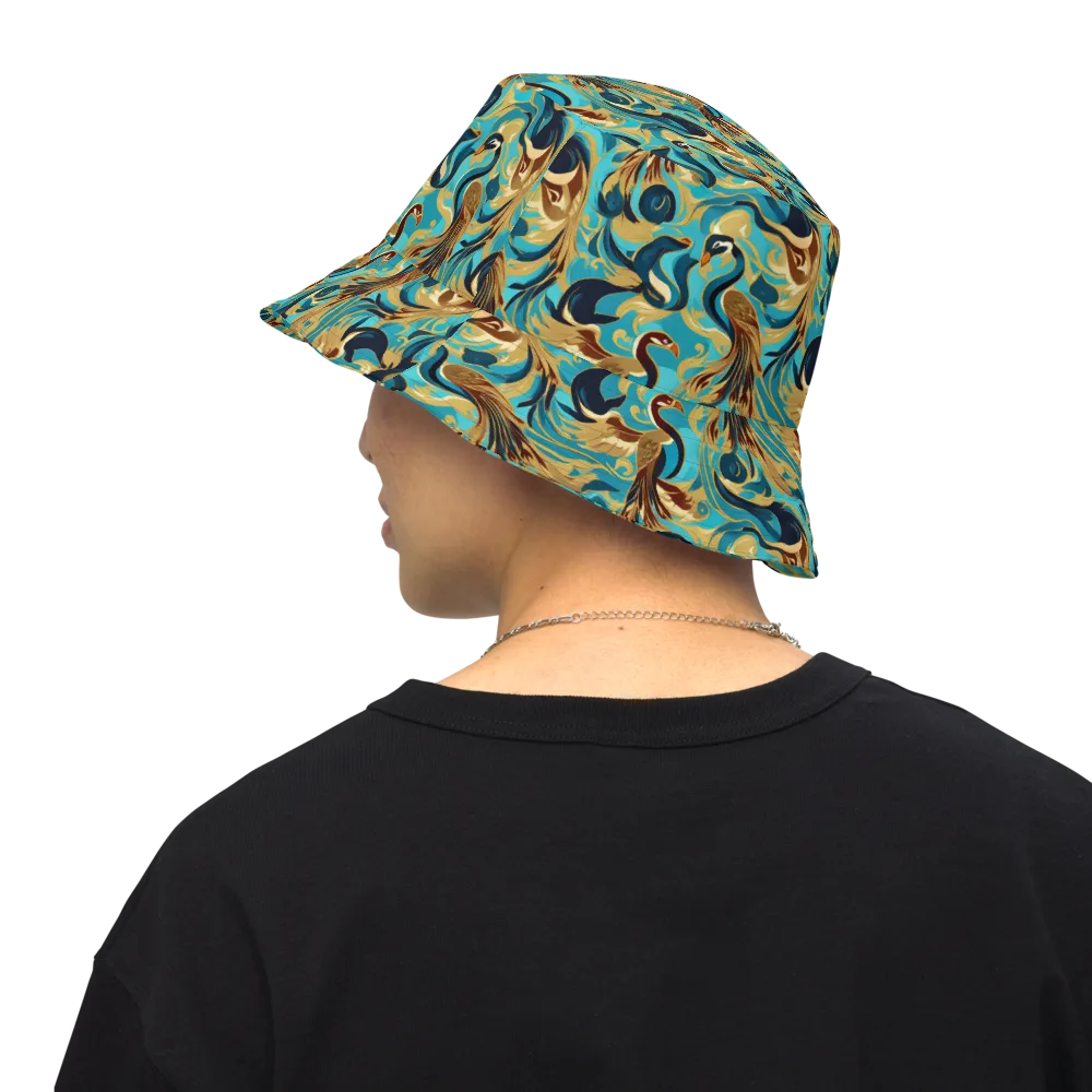 Gilded Crane Rhapsody on Reversible Bucket Hat — Back Inside