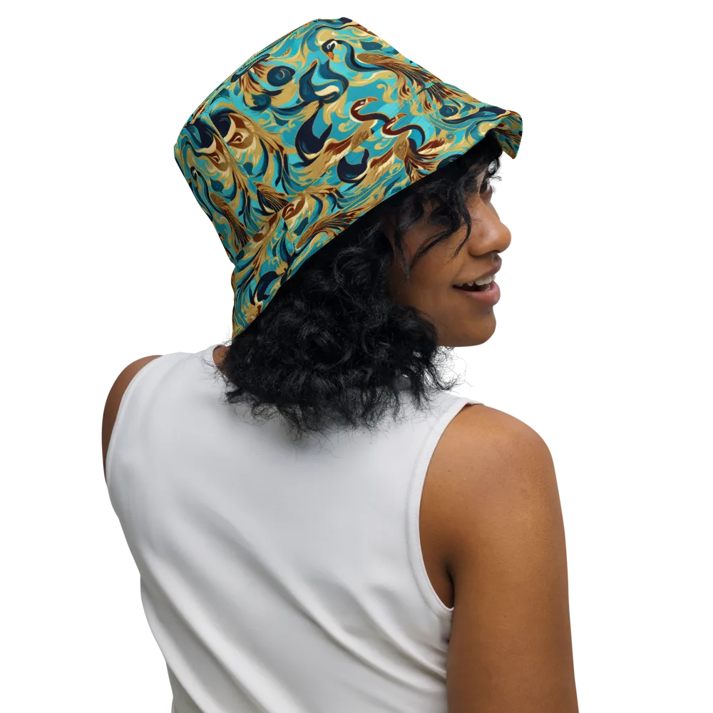 Gilded Crane Rhapsody on Reversible Bucket Hat — Right Outside