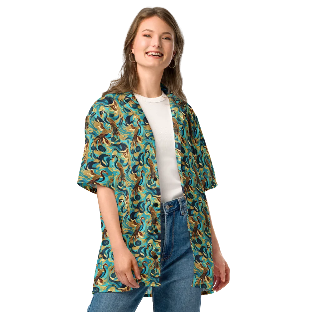 Gilded Crane Rhapsody on Button Shirt — Front
