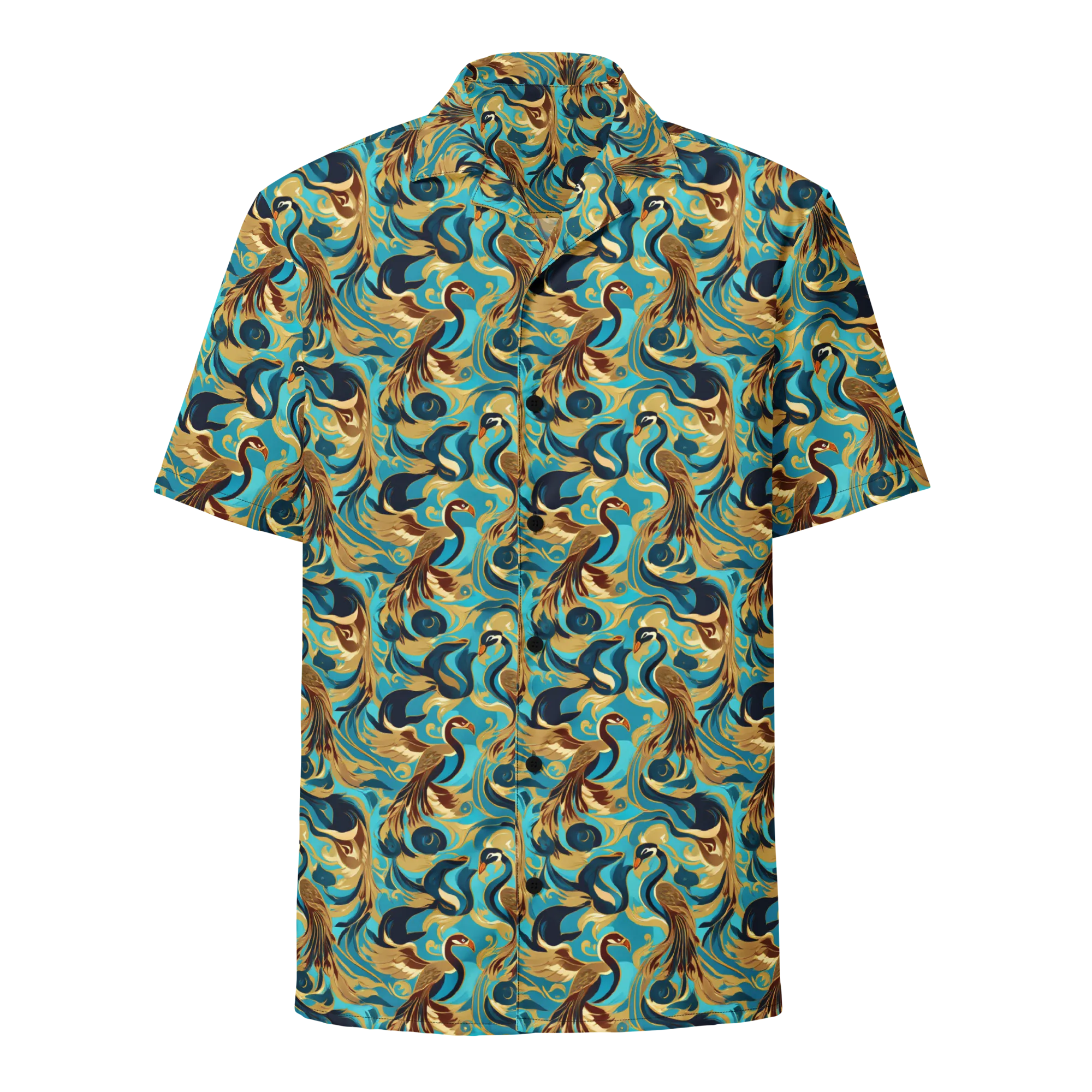 Gilded Crane Rhapsody on Button Shirt — Front