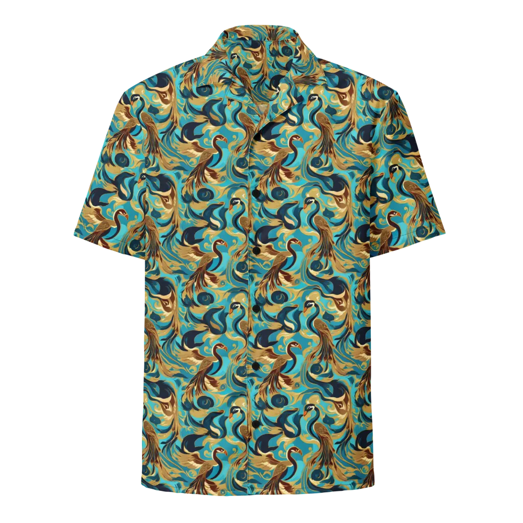 Gilded Crane Rhapsody on Button Shirt — Front