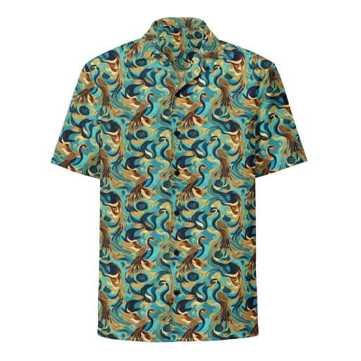 Gilded Crane Rhapsody on a Button Shirt