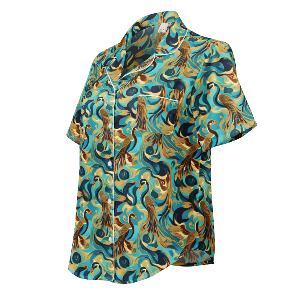 Gilded Crane Rhapsody on Women's Short Sleeve Pajama Top — Left Front
