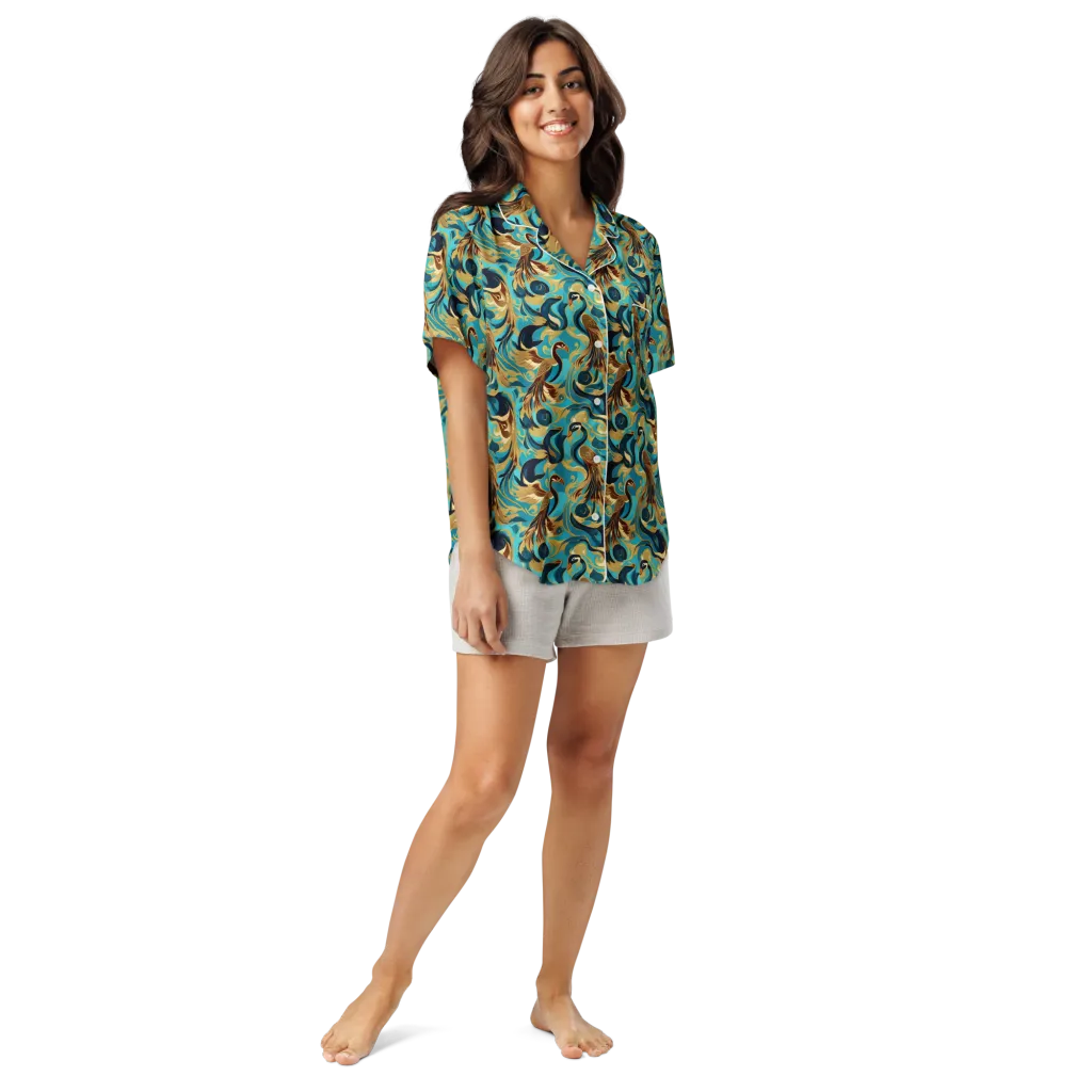 Gilded Crane Rhapsody on Women's Short Sleeve Pajama Top — Front