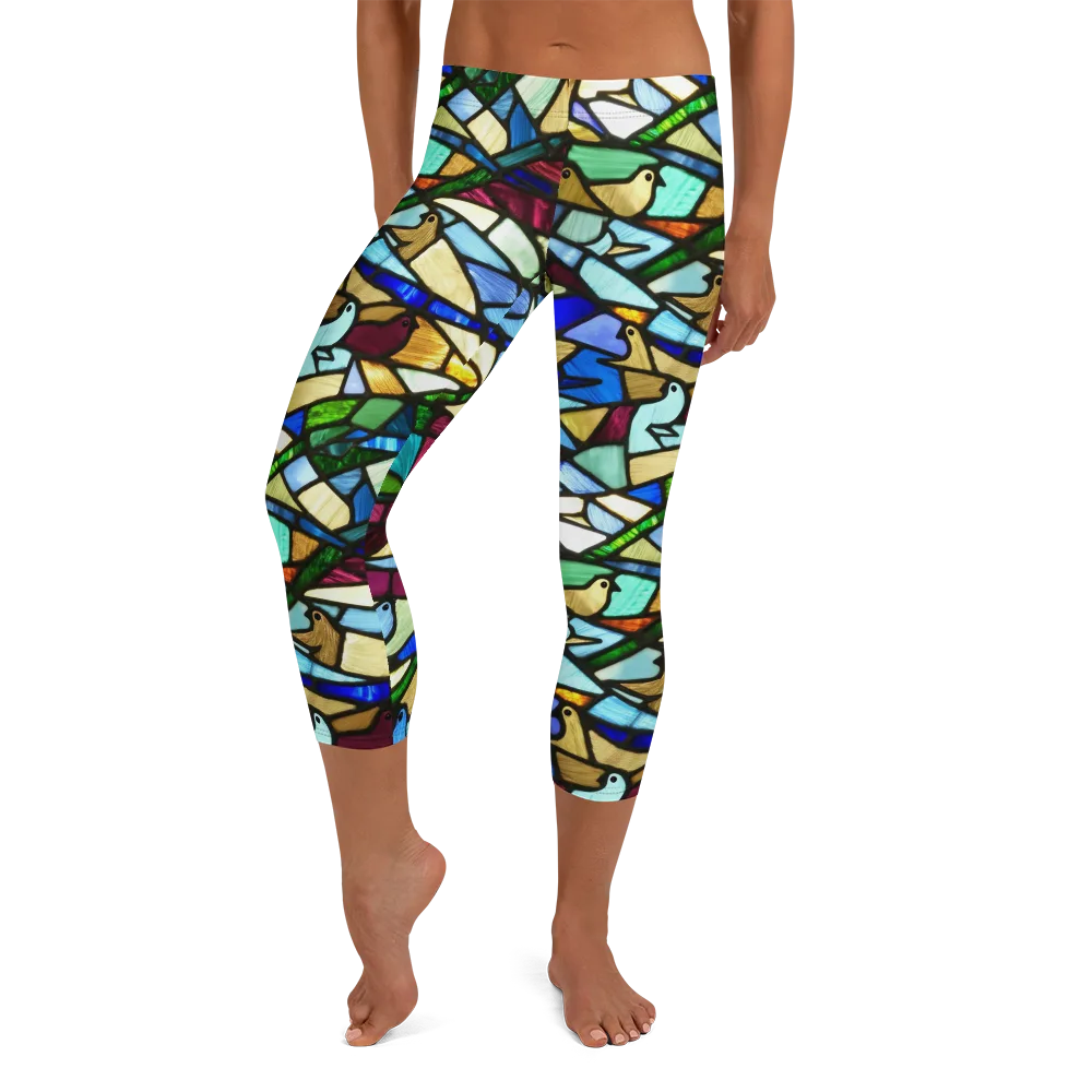 Birdsong Mosaic on Capri Leggings — Front
