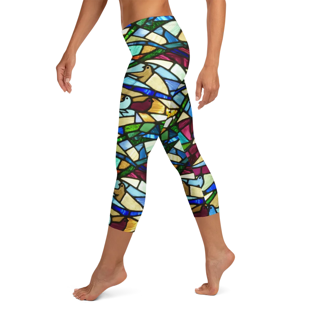 Birdsong Mosaic on Capri Leggings — Left