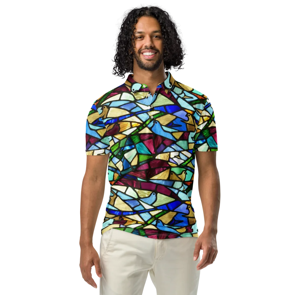 Birdsong Mosaic on Men's Slim Fit Polo Shirt — Front