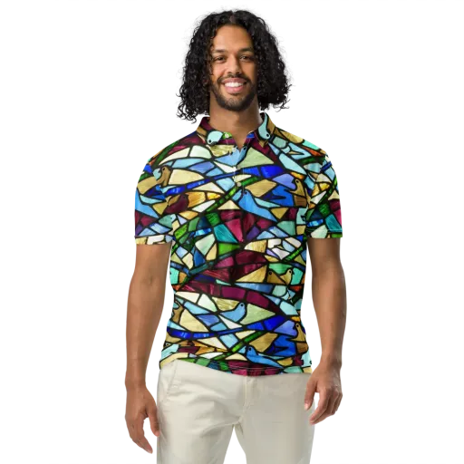 Birdsong Mosaic on a Men's Slim Fit Polo Shirt