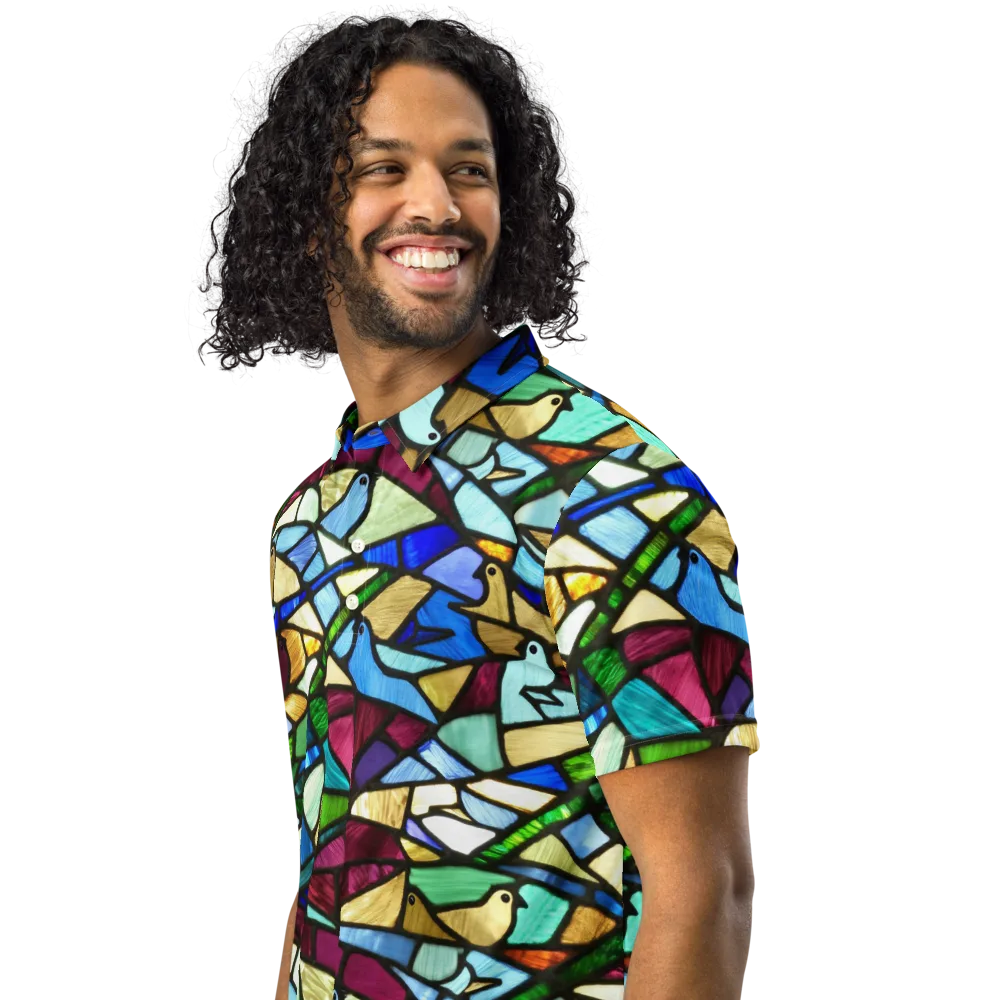 Birdsong Mosaic on Men's Slim Fit Polo Shirt — Left Front