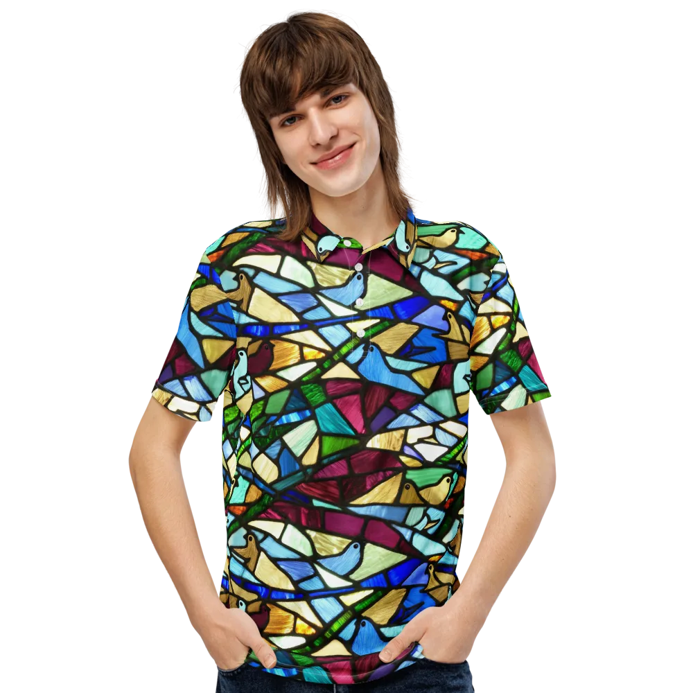 Birdsong Mosaic on Men's Slim Fit Polo Shirt — Front