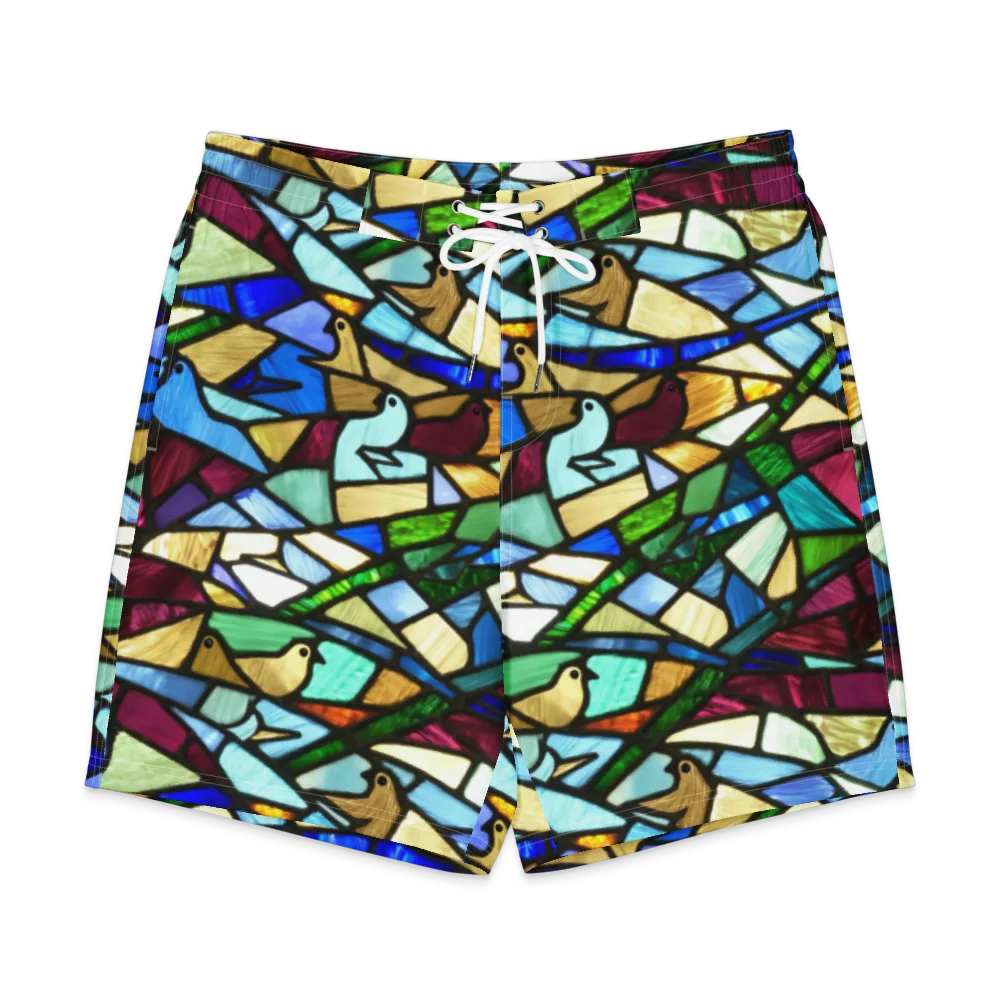 Birdsong Mosaic on Men's Board Shorts — Front