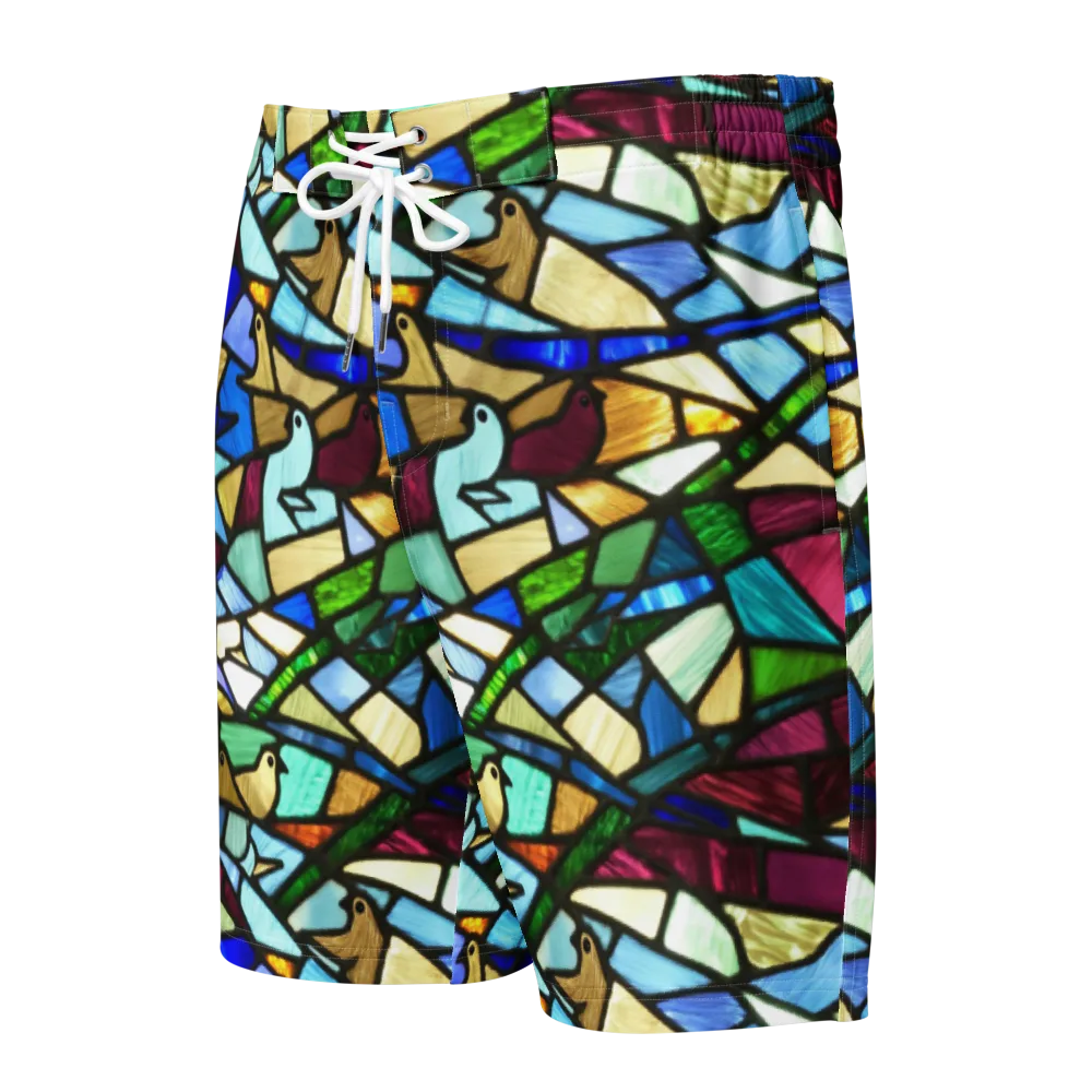 Birdsong Mosaic on Men's Board Shorts — Front