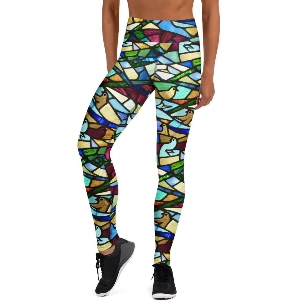 Birdsong Mosaic on Yoga Leggings — Front
