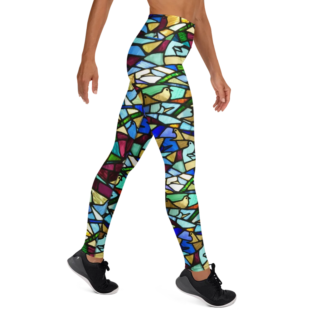 Birdsong Mosaic on Yoga Leggings — Right