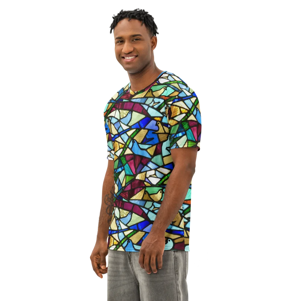 Birdsong Mosaic on Men's Cotton Crew Neck T-Shirt — Left Front