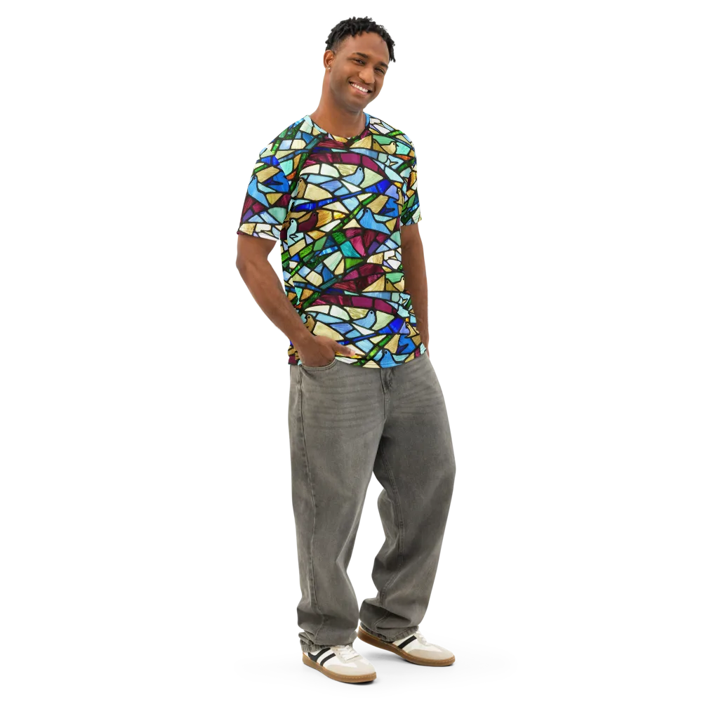 Birdsong Mosaic on Men's Cotton Crew Neck T-Shirt — Right Front