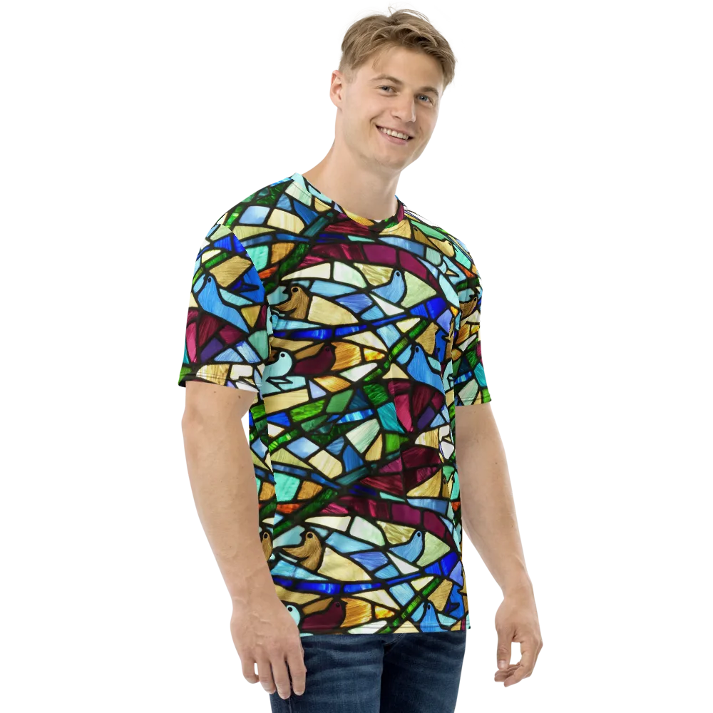 Birdsong Mosaic on Men's Crew Neck T-Shirt — Right
