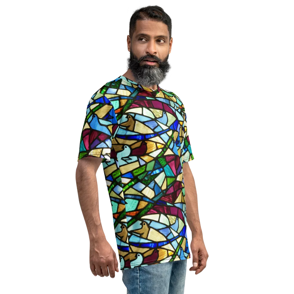 Birdsong Mosaic on Men's Crew Neck T-Shirt — Right