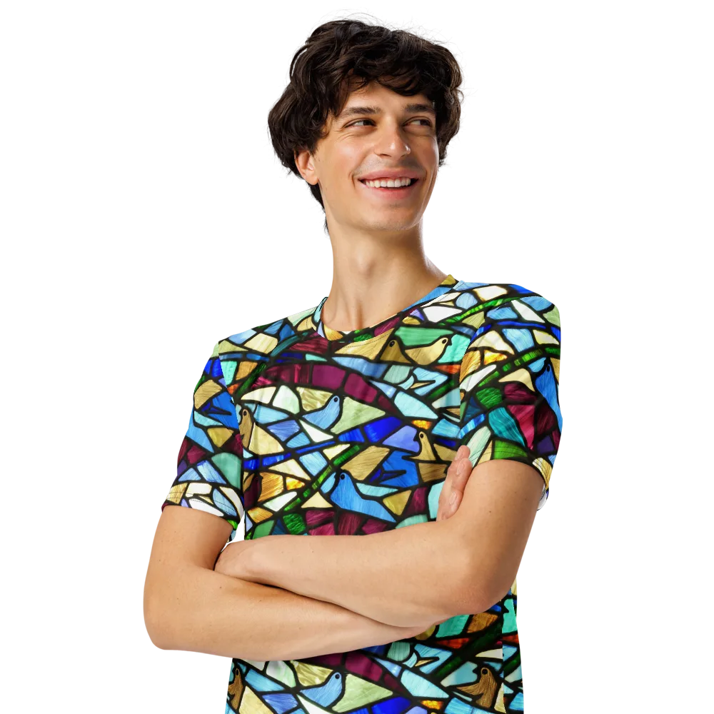 Birdsong Mosaic on Men's Crew Neck T-Shirt — Left Front