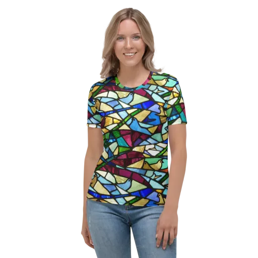 Birdsong Mosaic on a Women's Crew Neck T-Shirt