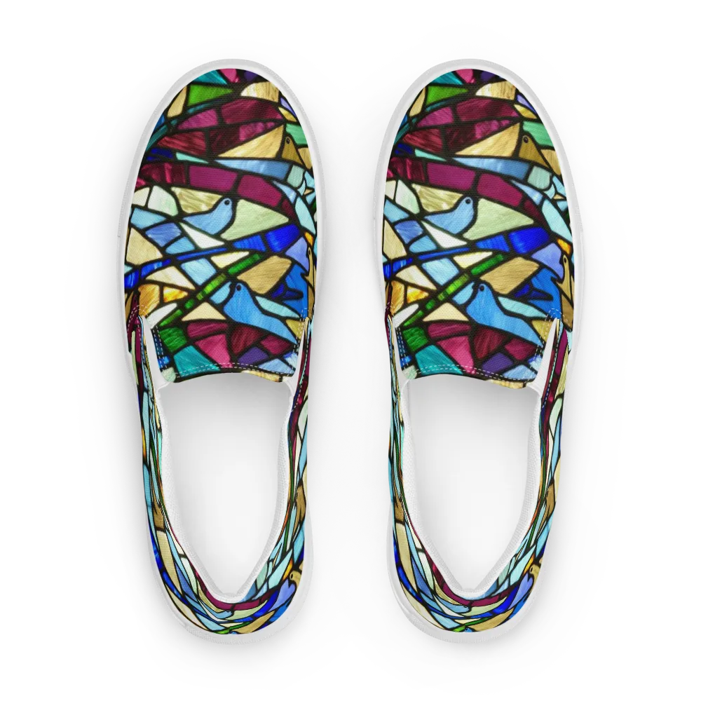 Birdsong Mosaic on Men's Slip-On Canvas Shoes — Front