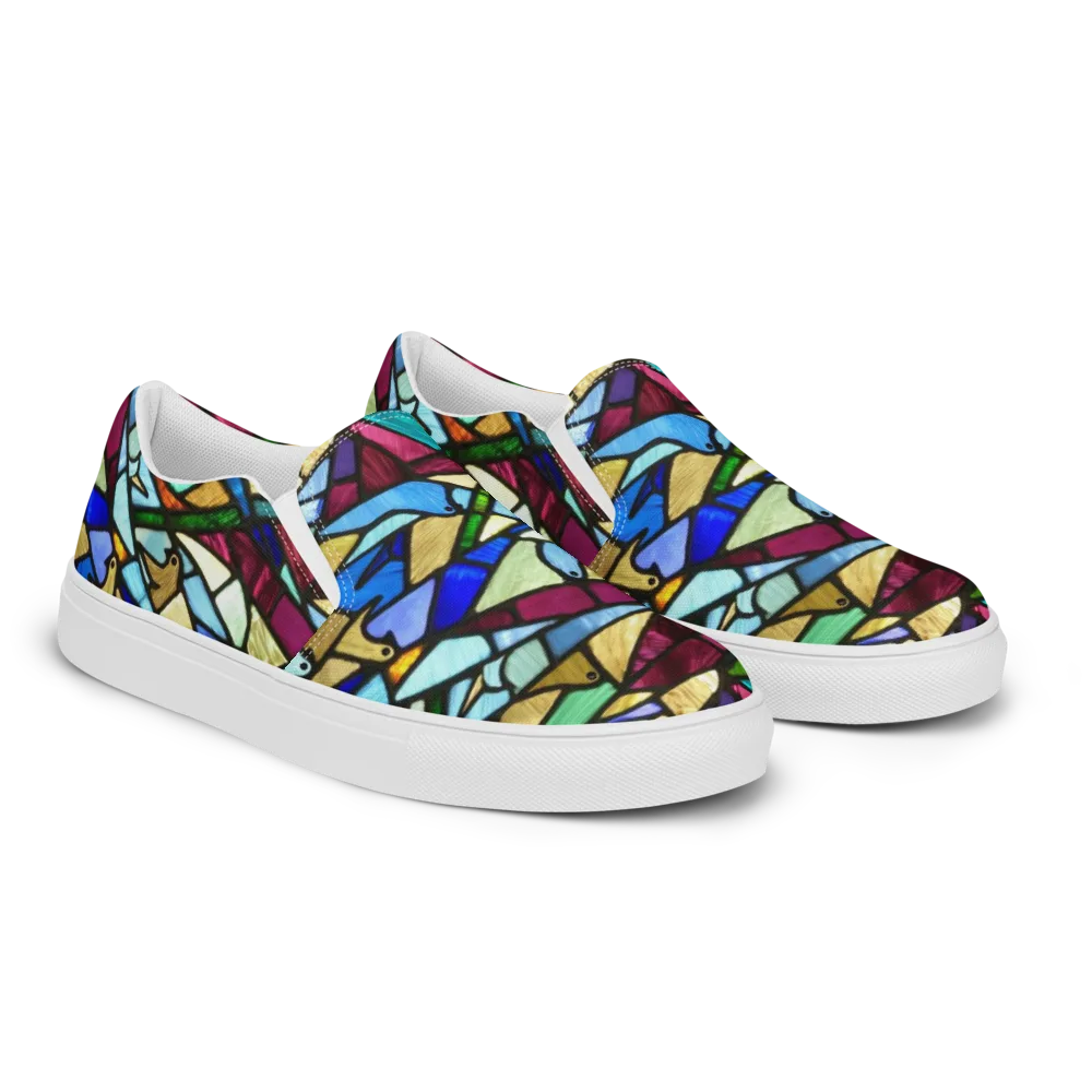 Birdsong Mosaic on Men's Slip-On Canvas Shoes — Right Front