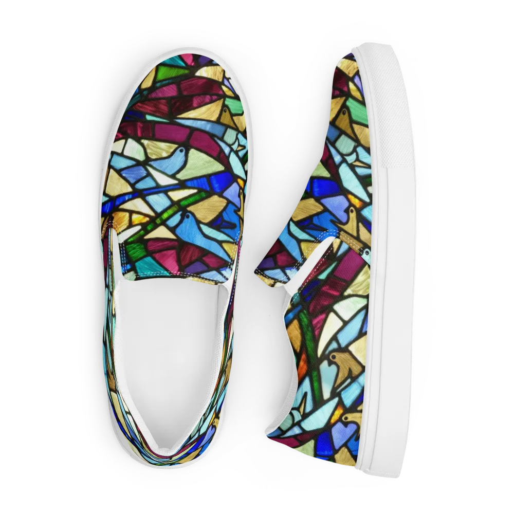 Birdsong Mosaic on Men's Slip-On Canvas Shoes — Front