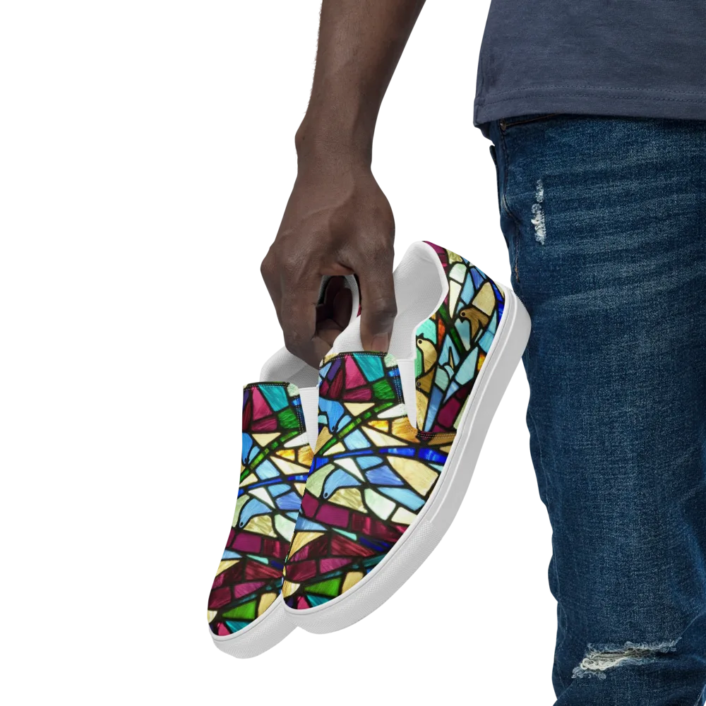 Birdsong Mosaic on Men's Slip-On Canvas Shoes — Left Front