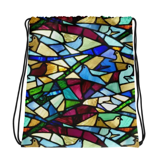 Birdsong Mosaic on a Drawstring Bag