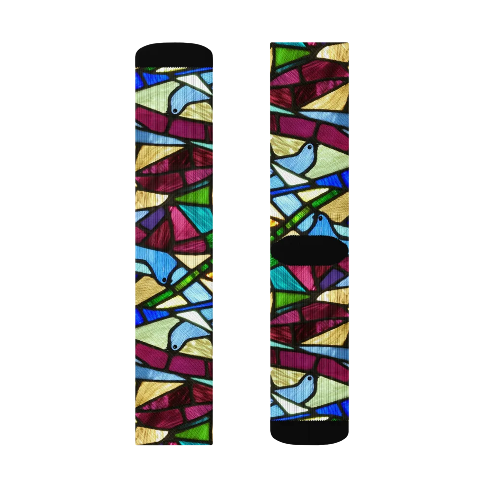 Birdsong Mosaic on Socks — Left Sock