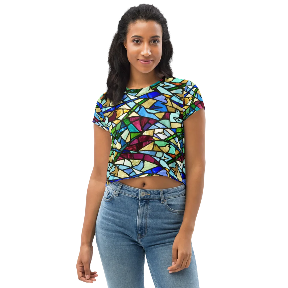 Birdsong Mosaic on Crop Tee — Front