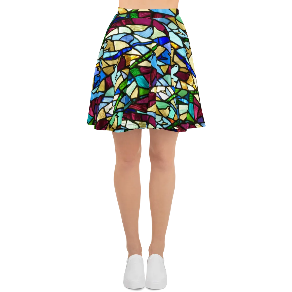 Birdsong Mosaic on Skater Skirt — Front