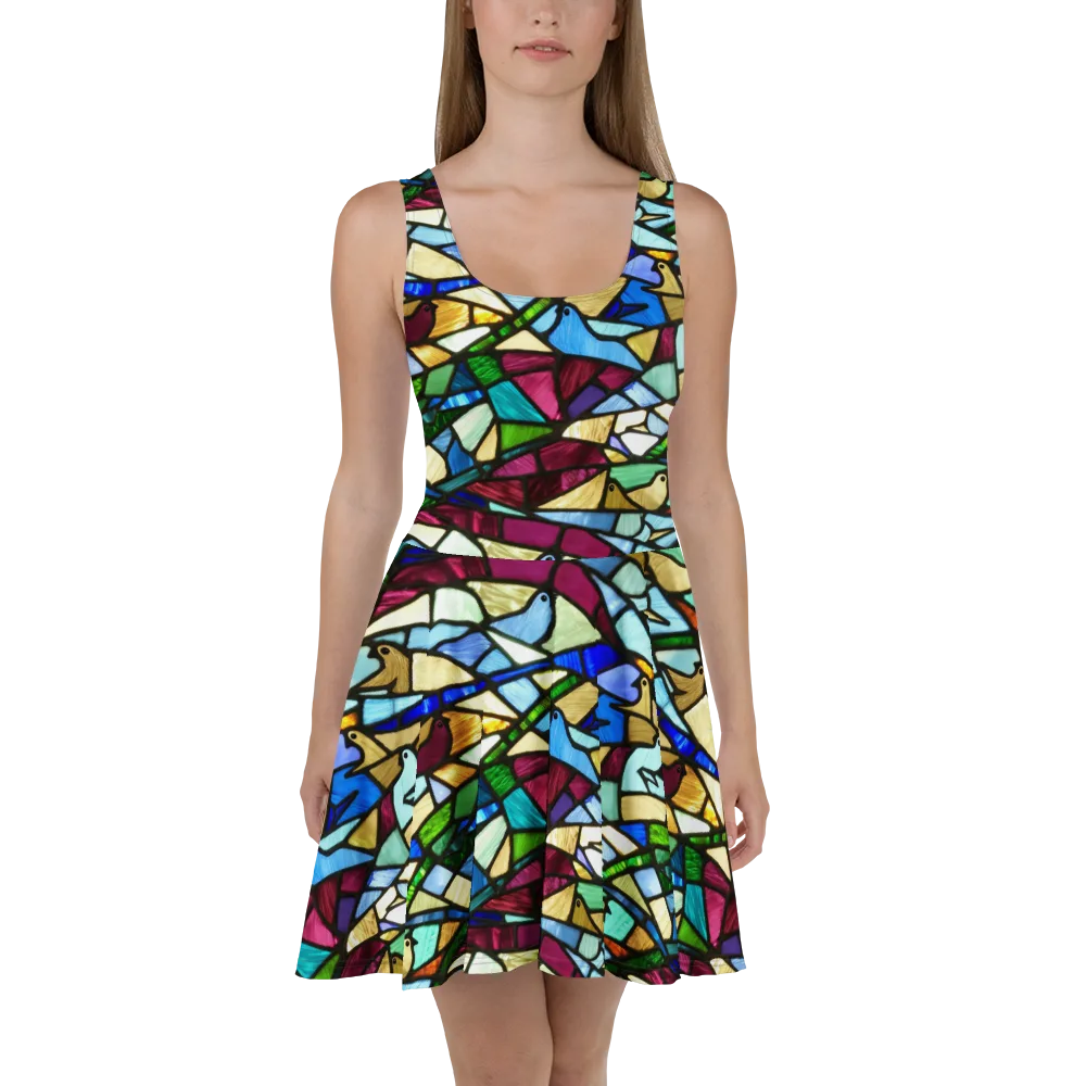 Birdsong Mosaic on Skater Dress — Front