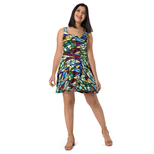 Birdsong Mosaic on a Skater Dress